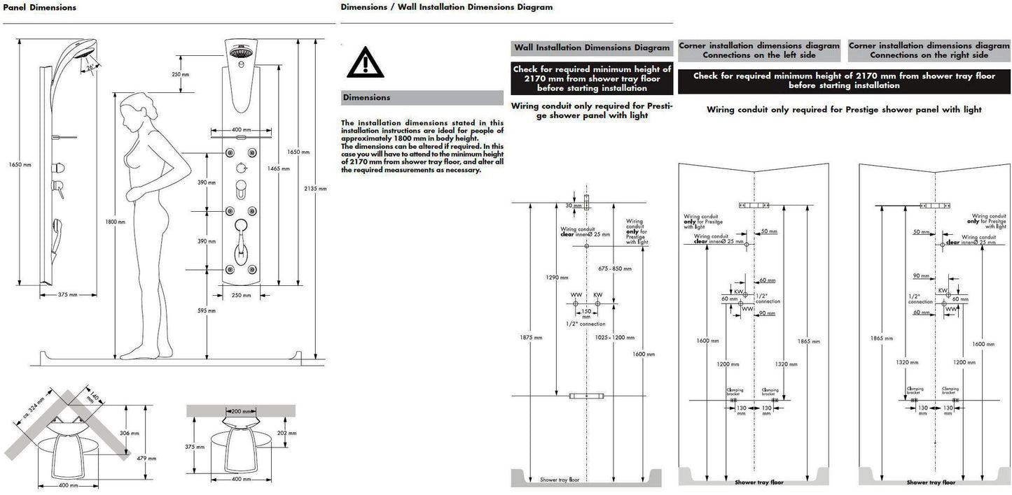 Hansgrohe "Pharo prestige ML20" 26111000 wall/corner version shower panel w/lighting
