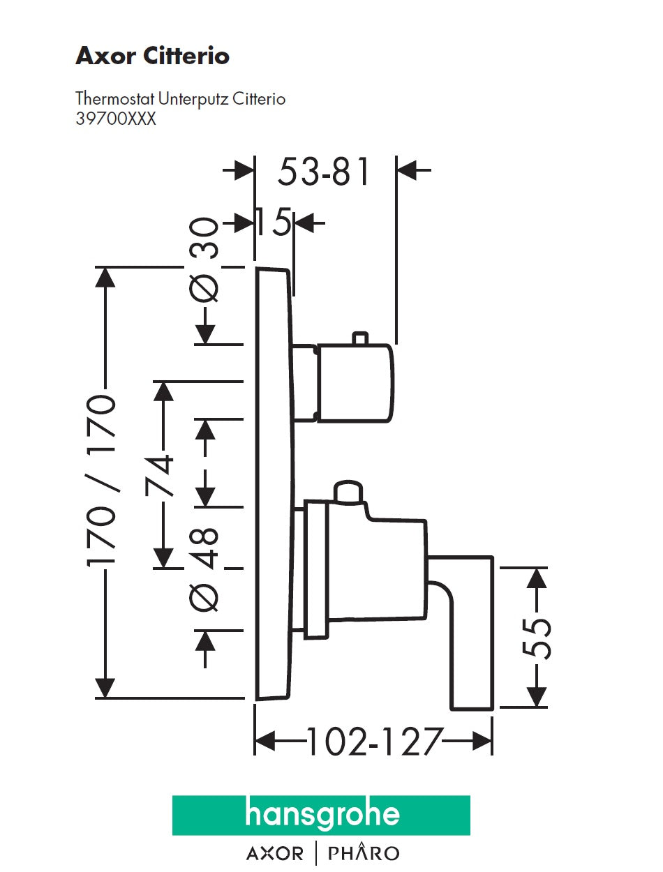Hansgrohe Axor Citterio 39700000 W.M Thermostatic Mixer w/Shut-off valve in Chrome Finish