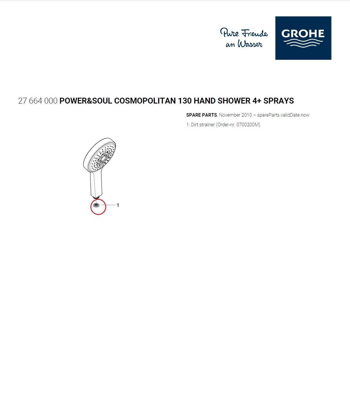 Grohe Power&Soul Cosmopolitan 4+ Sprays Extra Large 130mm HandShower G1/2"