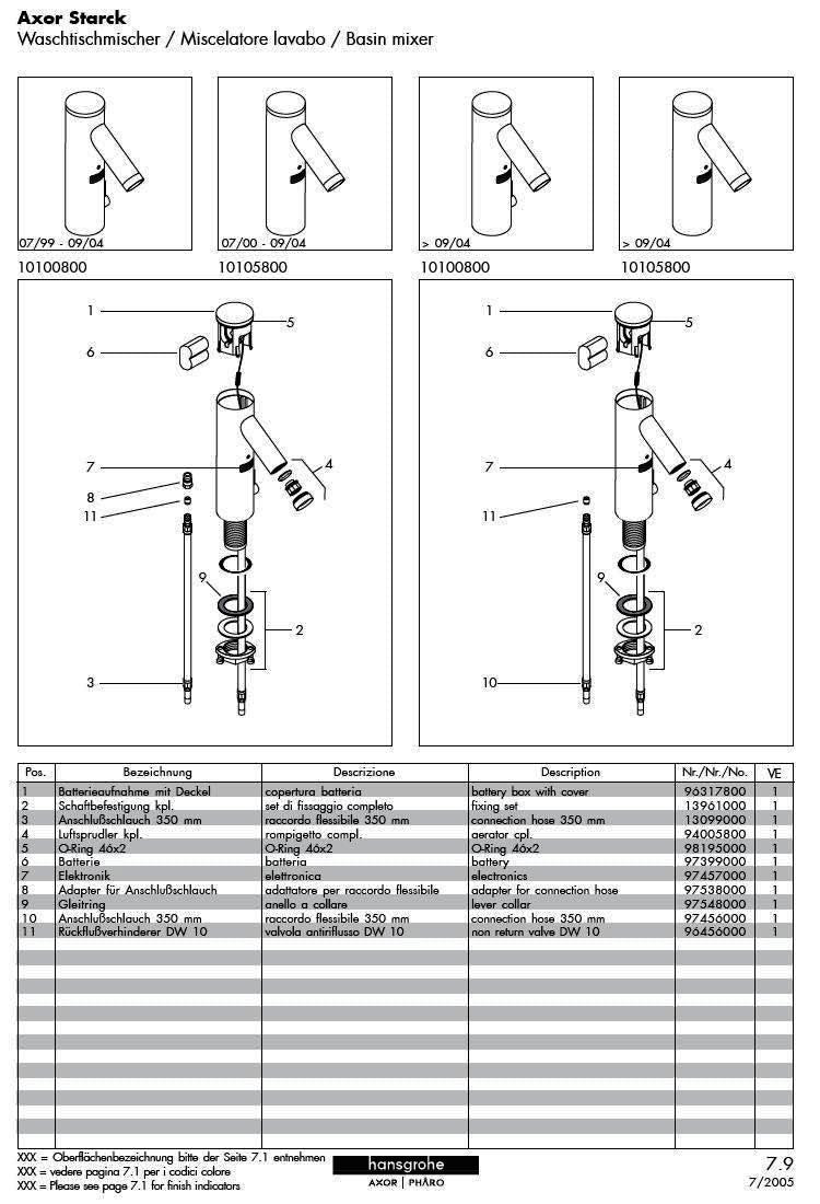 Hansgrohe Axor Starck 10105800 Stainless Steel electronic basin mixer