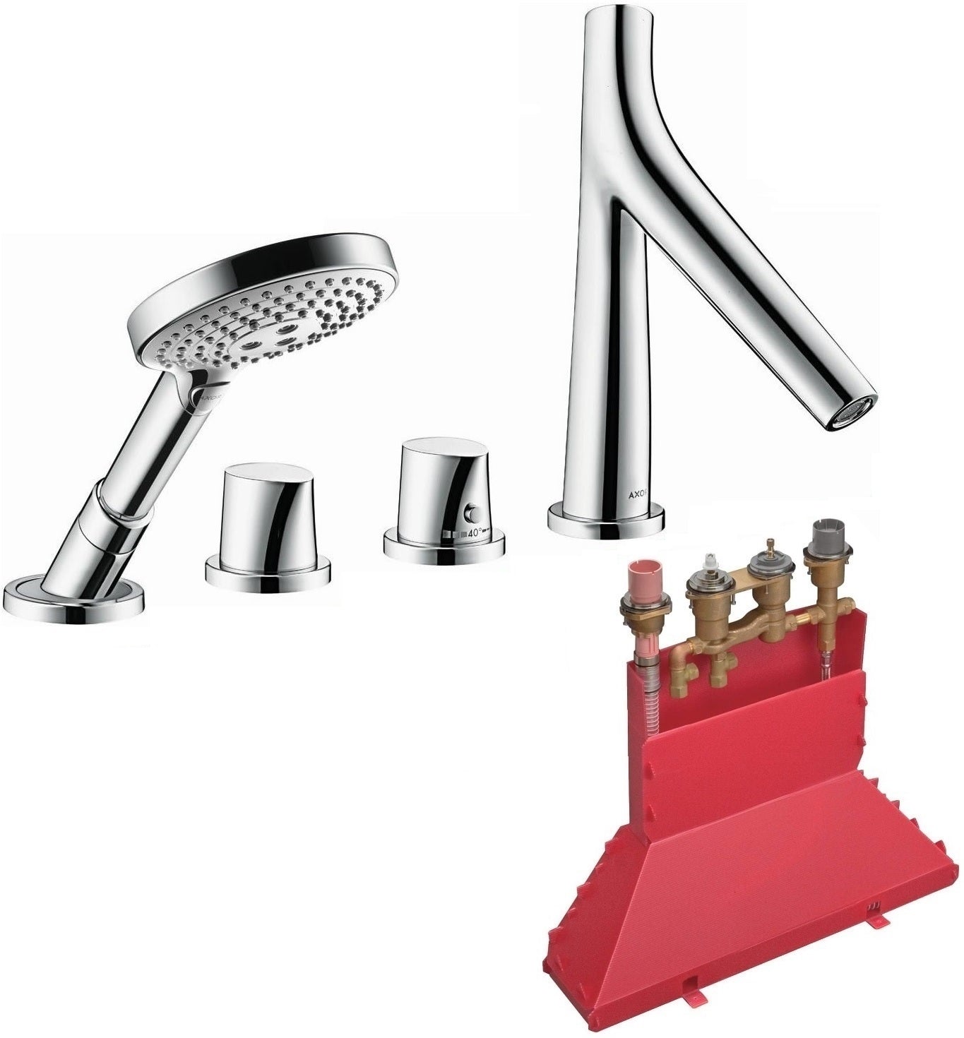 Hansgrohe Axor Starck Organic 12425000 4-Hole Thermostatic Bath Mixer w/15460180 Basic Set