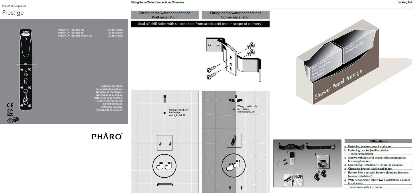 Hansgrohe  "Pharo prestige ML20" 26111000 wall/corner version shower panel w/lighting