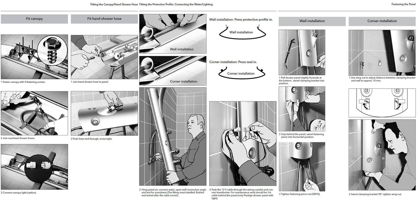 Hansgrohe  "Pharo prestige ML20" 26111000 wall/corner version shower panel w/lighting