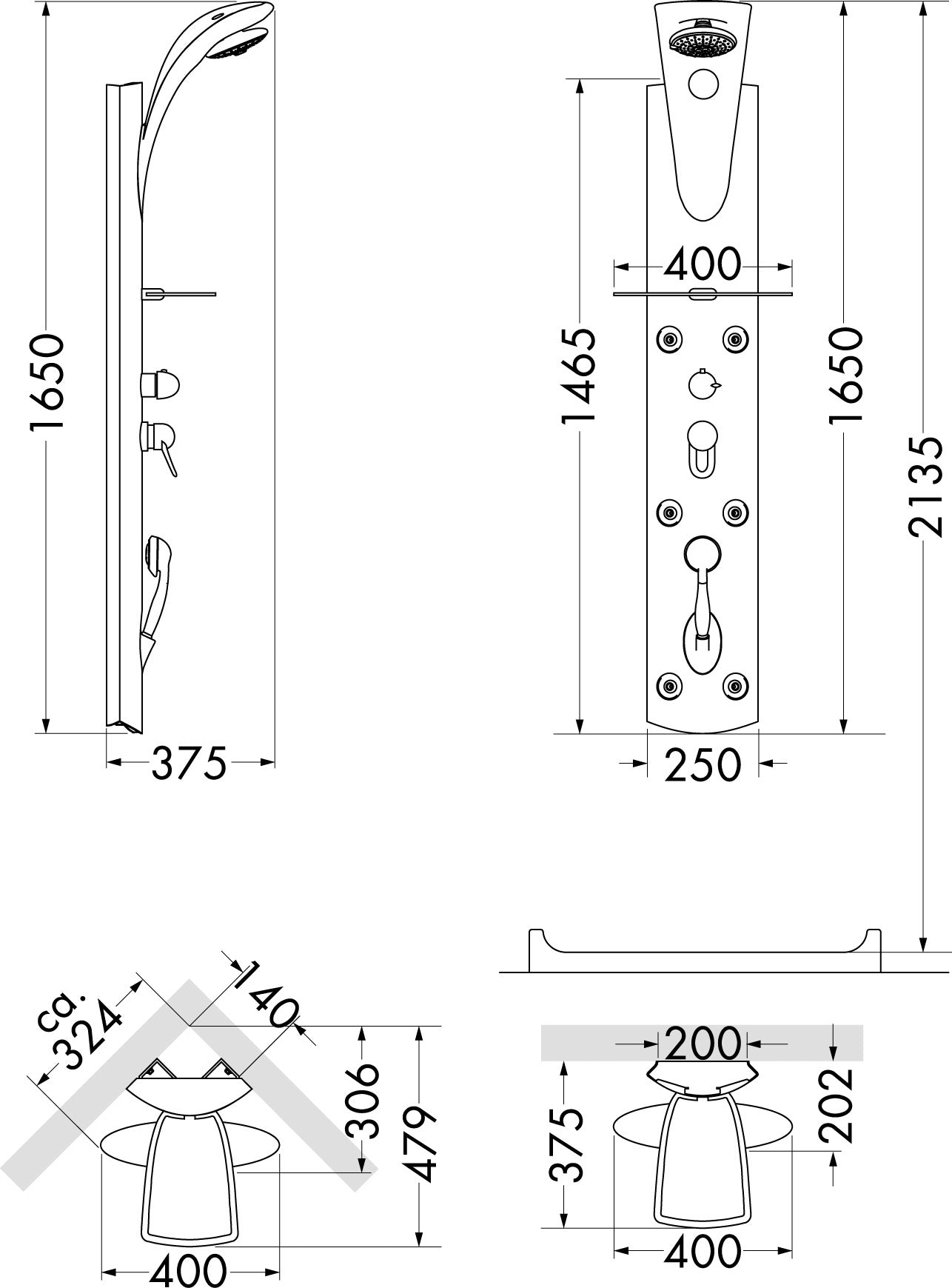 Hansgrohe  "Pharo prestige ML20" 26111000 wall/corner version shower panel w/lighting