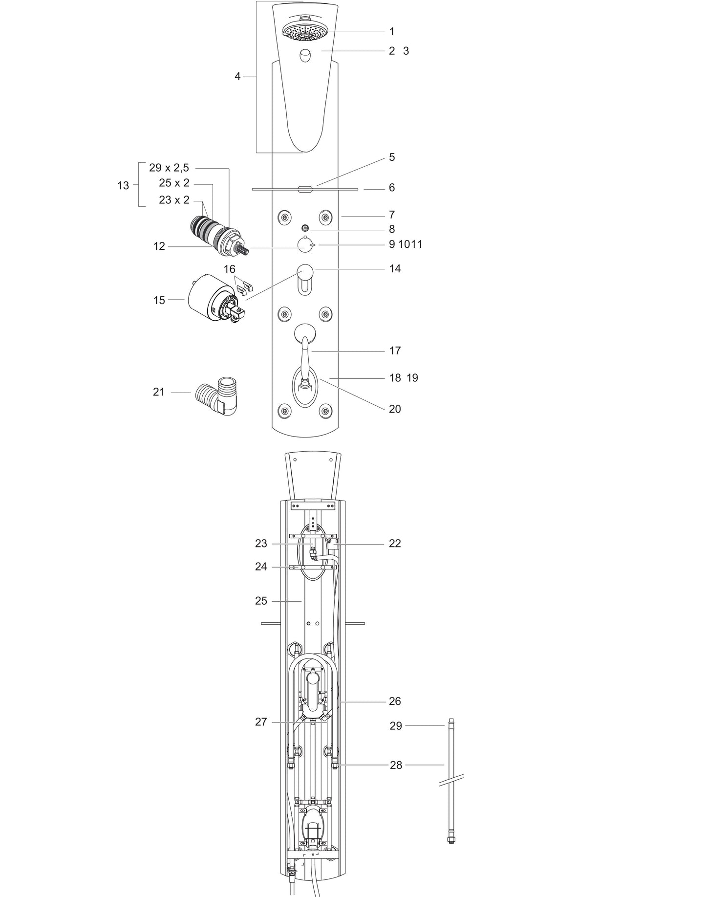 Hansgrohe  "Pharo prestige ML20" 26111000 wall/corner version shower panel w/lighting