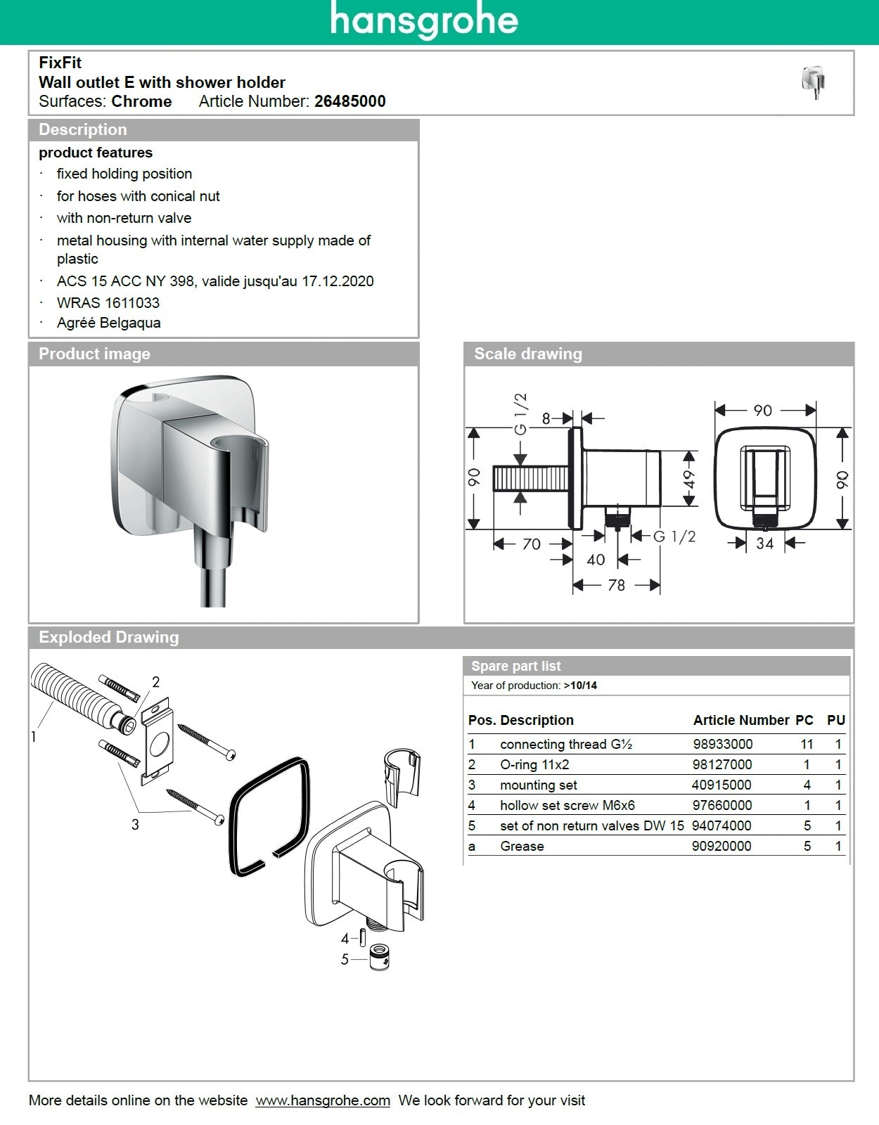 Hansgrohe FixFit Porter E 26485000 wall outlet E w/shower holder