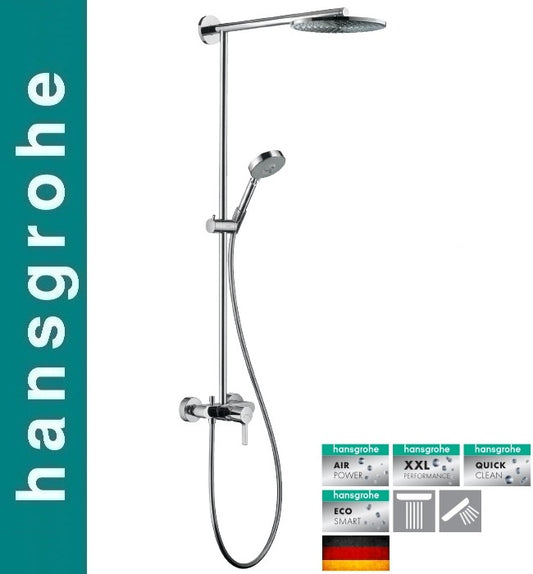 Hansgrohe Ecosmart Raindance S Shower Pipe 27191000 w/S100 AIR 3-jet Handshower. in Chrome Finish