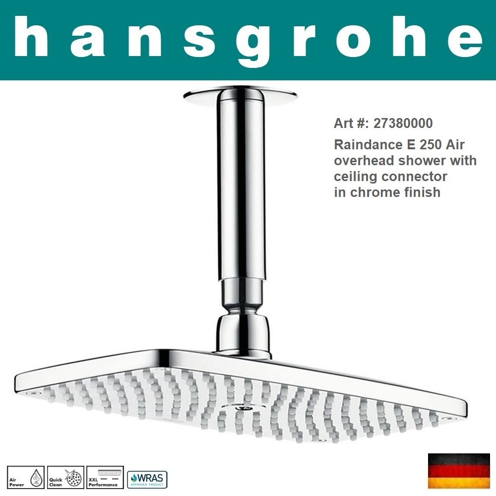 Hansgrohe Raindance Air 27380000 E250 EcoSmart Overhead Shower+Ceiling Connector in Chrome Finish