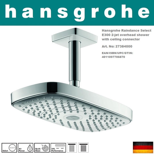 Hansgrohe Raindance Select E300 27384000 2Jet Overhead Shower+Ceiling Connector DN15