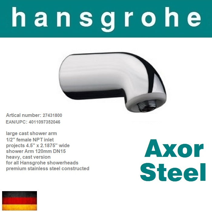 Hansgrohe Axor Steel 27431800 Heavy Cast Version Shower Arm 120mm DN15