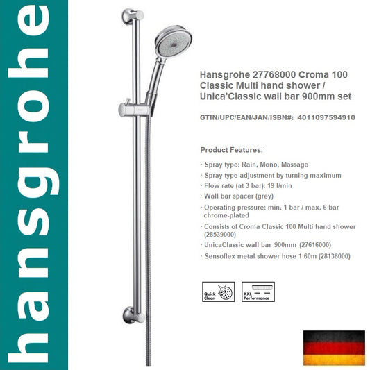 HANSGROHE 27768000 Croma 100 Multi Handshower/Unica'Classic Set 0.9m