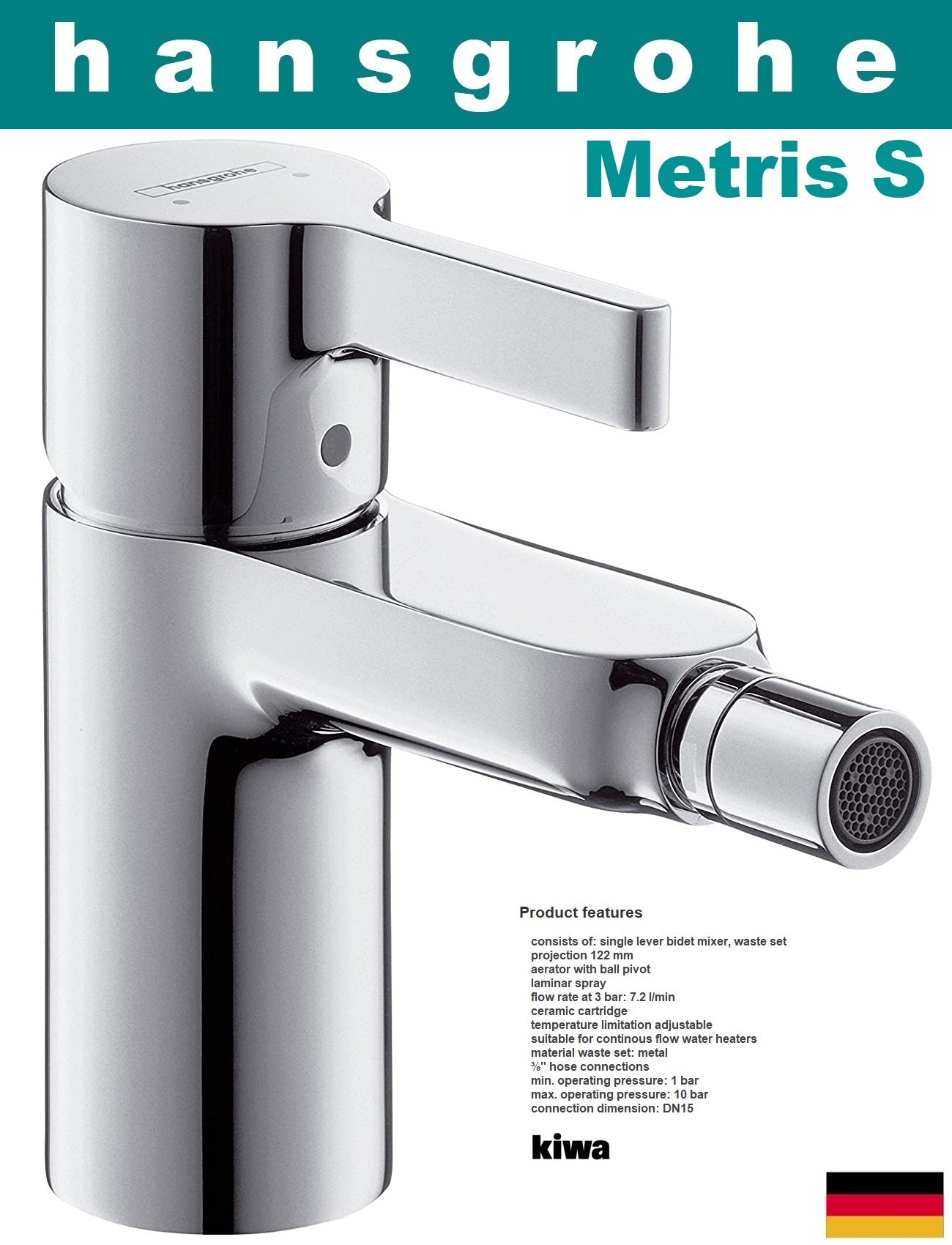 Hansgrohe Metris S 31261000 Single Lever Bidet Mixer w/Pop-up Waste Set 1¼"