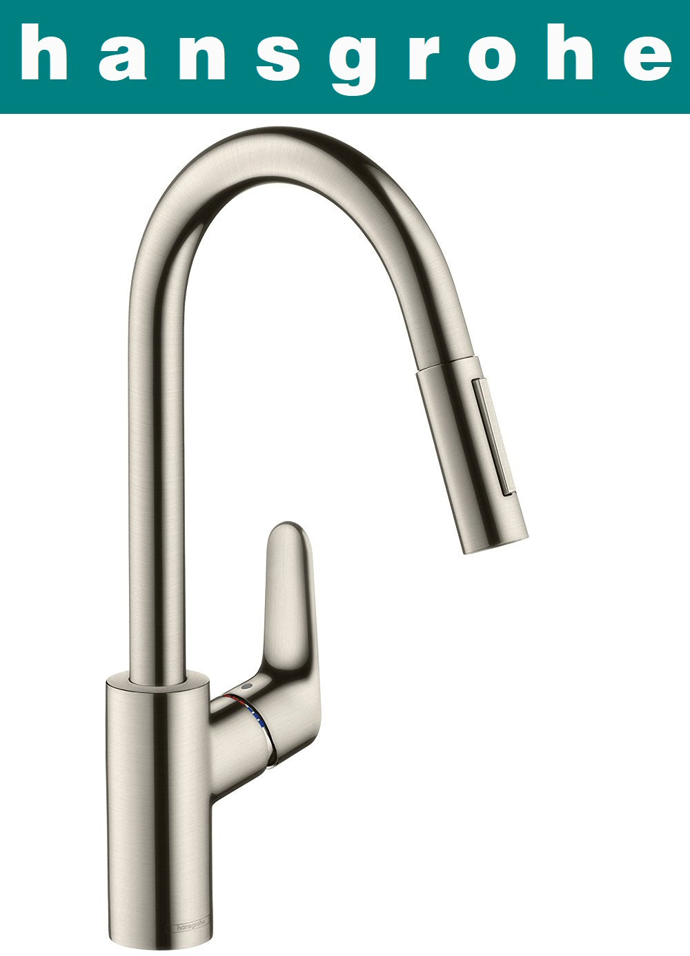 Hansgrohe Focus 31815800 Single lever kitchen sink mixer with 2-jet pull-out spray. stainless steel optic.