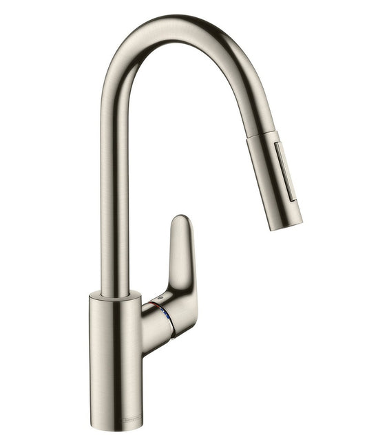Hansgrohe Focus 31815800 Single lever kitchen sink mixer with 2-jet pull-out spray. stainless steel optic.
