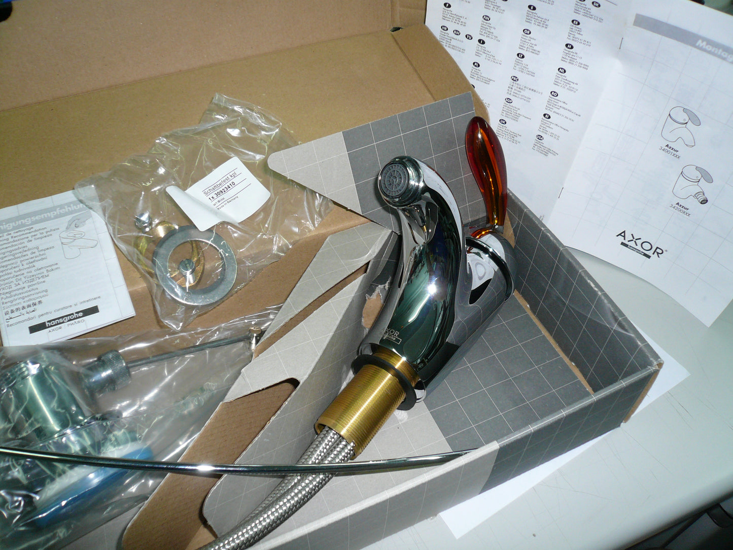 Hansgrohe Axor Azzur 34001520 Single Lever Basin Mixer w/Pop-up Waste. in Chrome Finish w/Topaz Handle