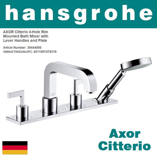 Hansgrohe AXOR Citterio 39444000 4-Hole Bath Mixer w/Plate & Lever Handles