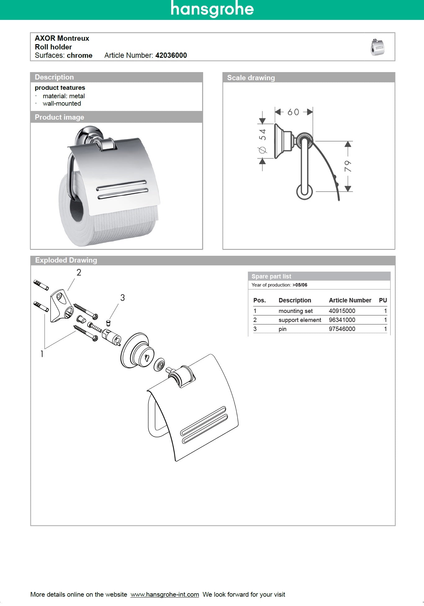 Hansgrohe Axor Montreux 42036830 Toilet Paper Holder w/Cover in Polished Nickel Finish