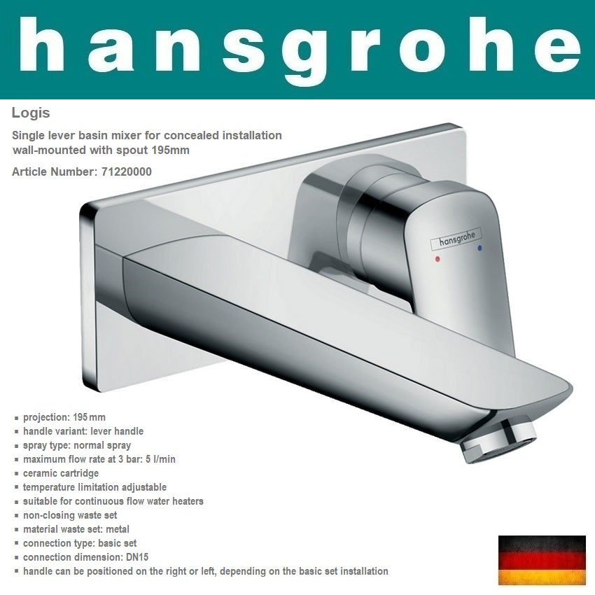 Hansgrohe Logis 71220000 WM single lever basin mixer w/spout 195mm+waste set