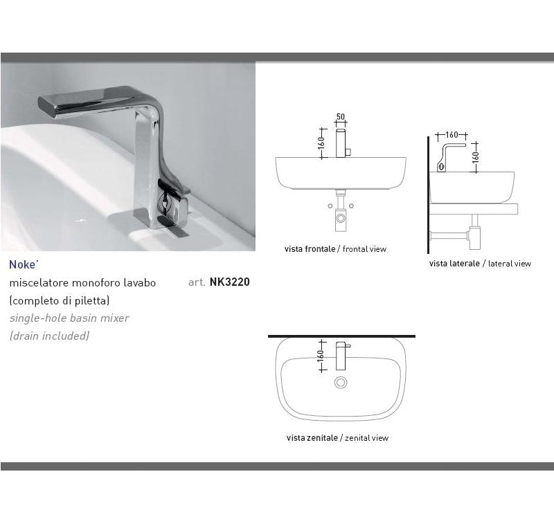 Flaminia "Noke" NK3220 single lever basin mixer w/pop-up waste