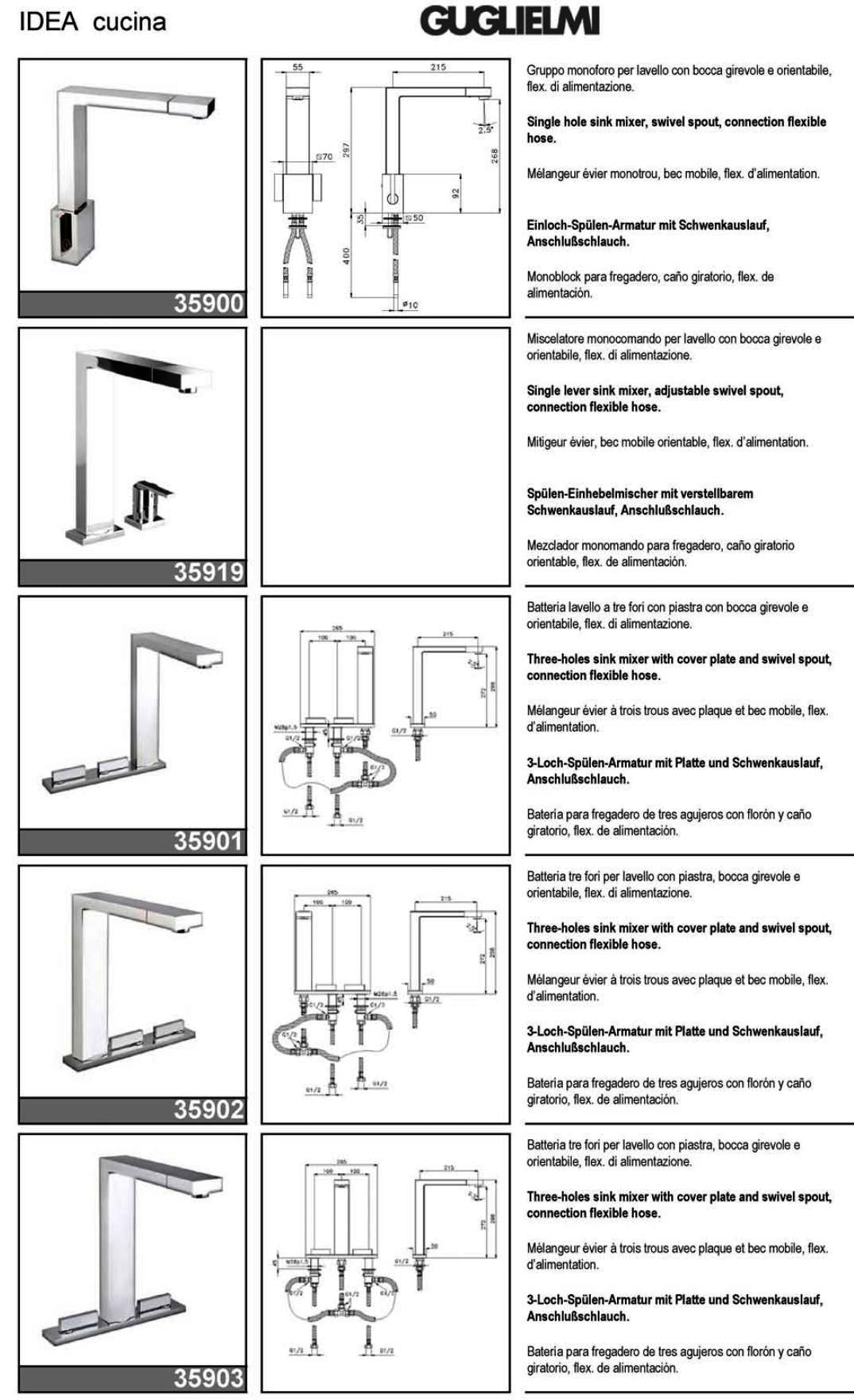 GUGLIELMI "AltaGamma IDEA" 35902 Three-Holes Swivel Spout Kitchen Sink Mixer