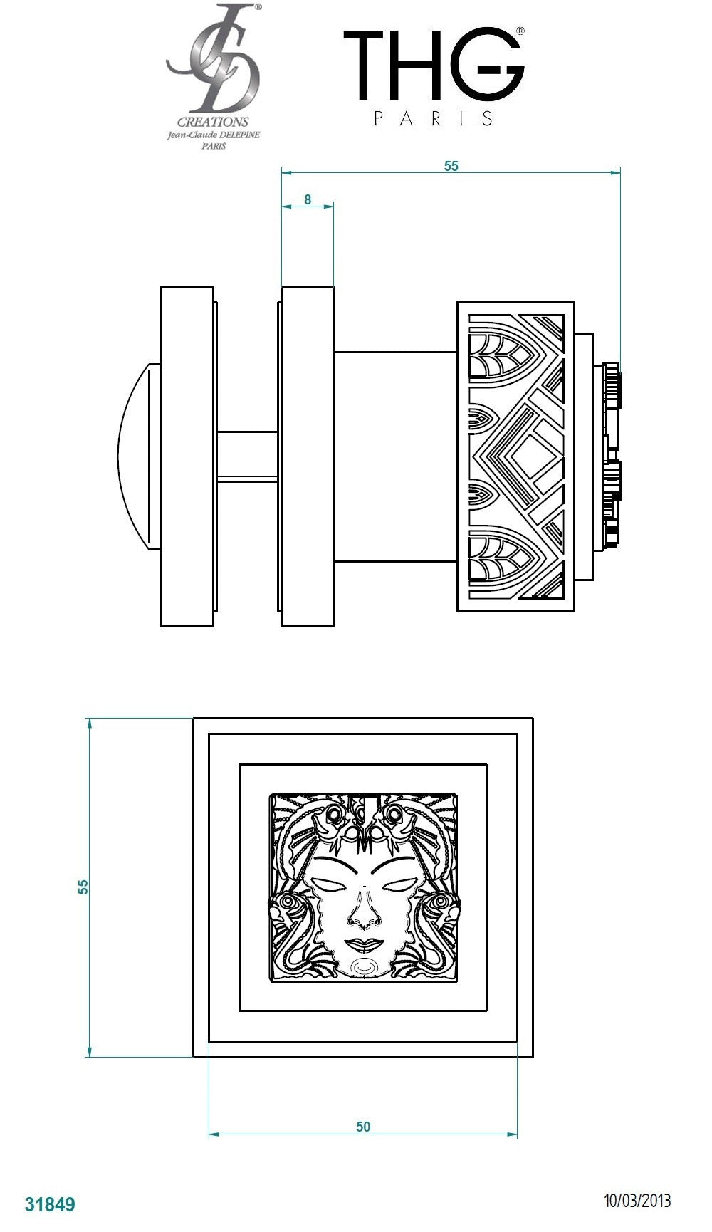 THG JCD "Masque de Femme" A2S-F01 Pol.Gold Solaire Facticious Taphead on Plexyglass