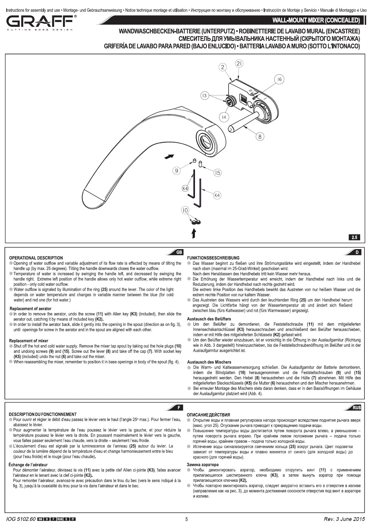 Graff Ametis 5102600 W.M Electronic Basin Mixer w/5112800 Built-in Parts