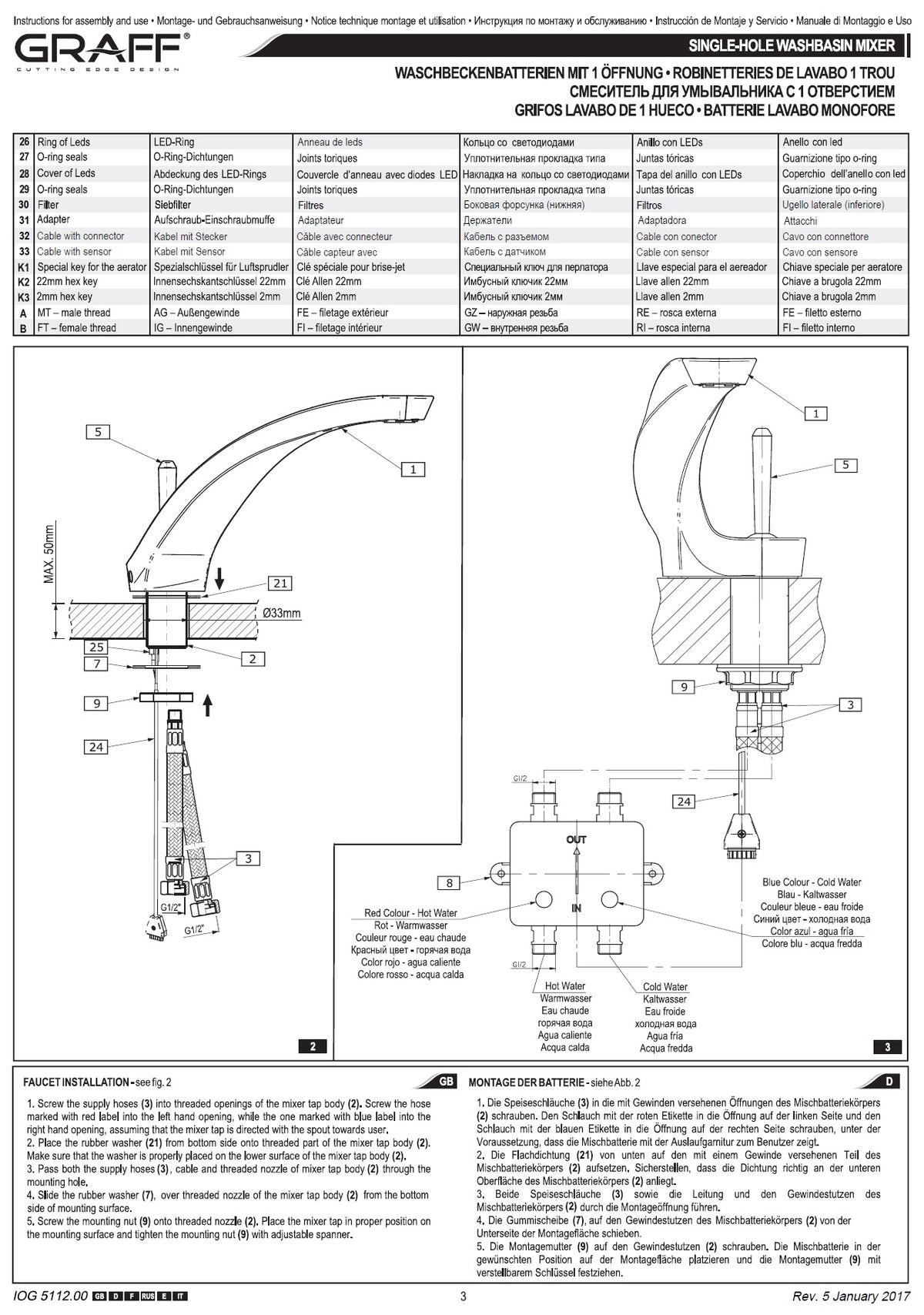 Graff Ametis 5112000 Basin Mixer Electronic Version w/Led + Push-open ...