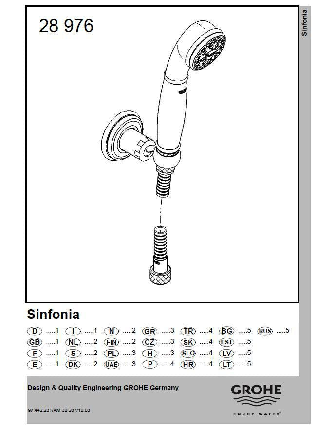 Grohe Sinfona 28976IG0 Shower set w/adjustable wall holder & shower hose 1500mm