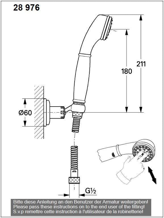 Grohe Sinfona 28976IG0 Shower set w/adjustable wall holder & shower hose 1500mm