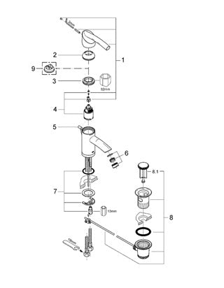 Grohe Tenso 32366000 Single hole single lever basin mixer w/pop-up waste set