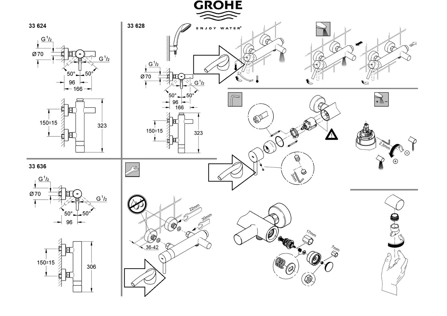 Grohe "Essence/Tenso"(special version) 33624000 wall mounted single lever bath and shower mixer. in GROHE StarLight® Chrome Finish