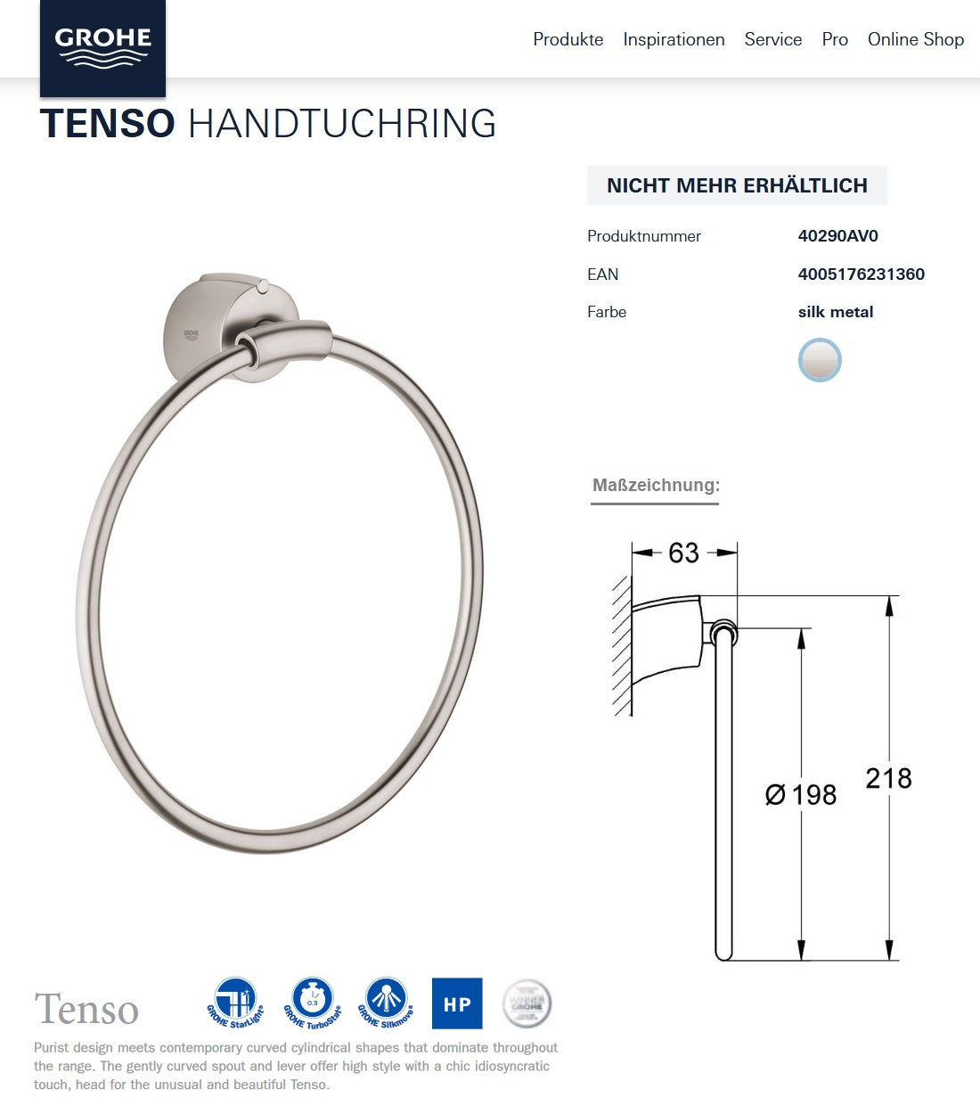 Grohe Tenso 40290000_PAIRS of brass  towel ring 8" in StarLight Chrome Finish