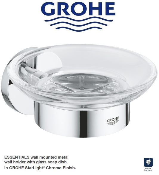 Grohe Essentials 40369001 W.M metal wall holder w/40368000 glass soap dish