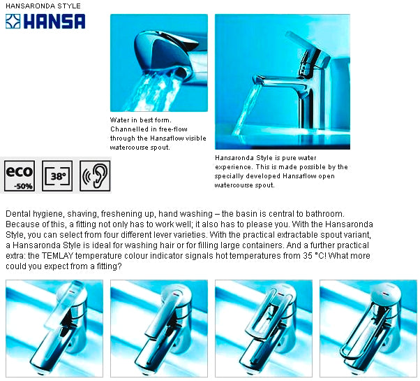 HANSARONDA Style 43022200 Single Lever Basin Mixer w/Cascade Stream Spout