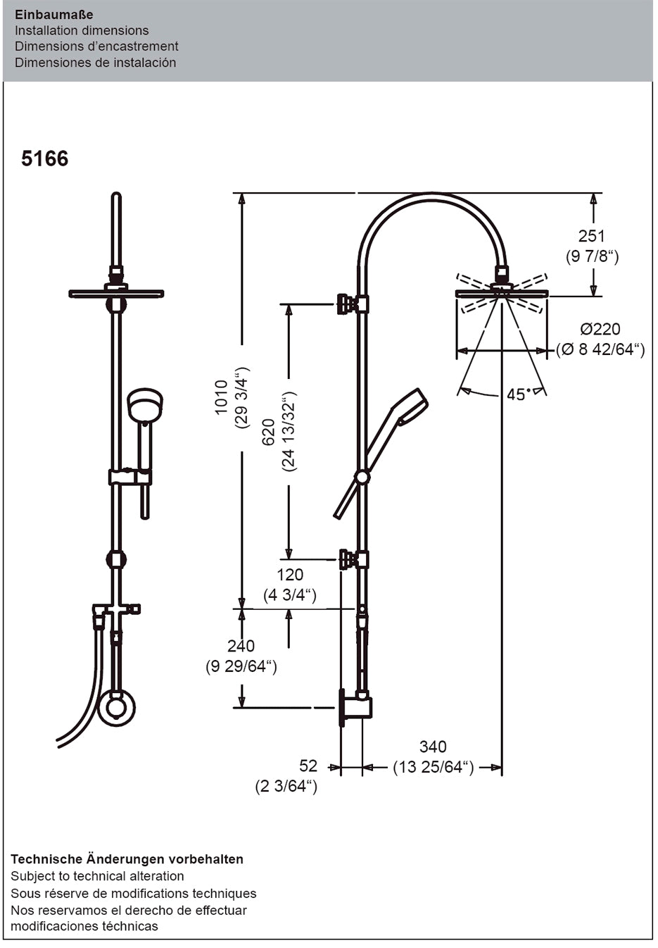 HANSAJET 51660100 Shower System for Direct Connection w/Rain Showerhead, Elbow, Handshower & S.Hose