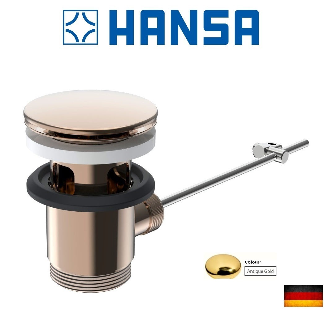 HANSA 59914681 metal pop-up waste for basin or bidet faucets in Antique Gold