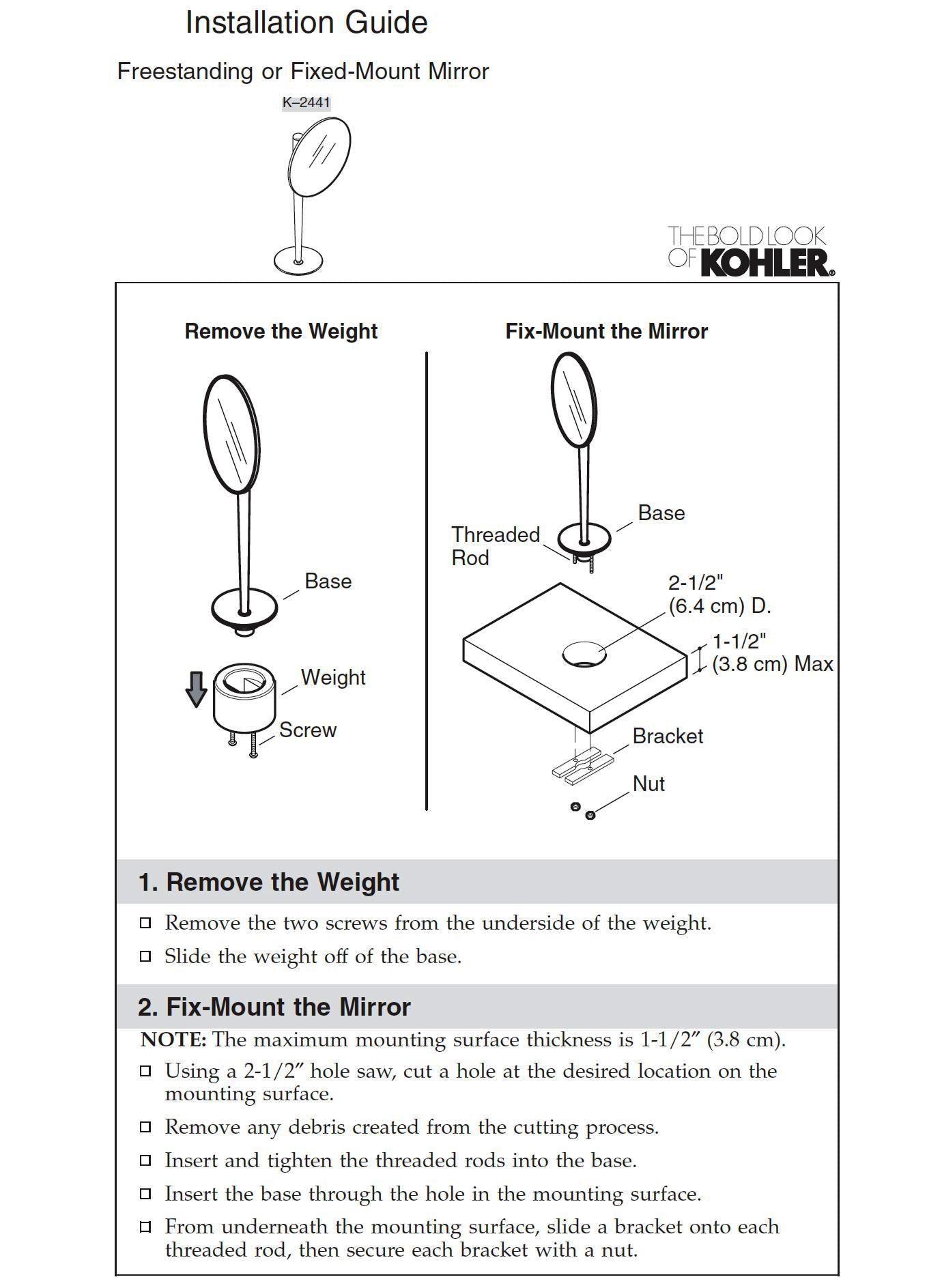 Kohler K-2441-CP 8" swiveling reflective surface & post 2X magnification mirror w/base