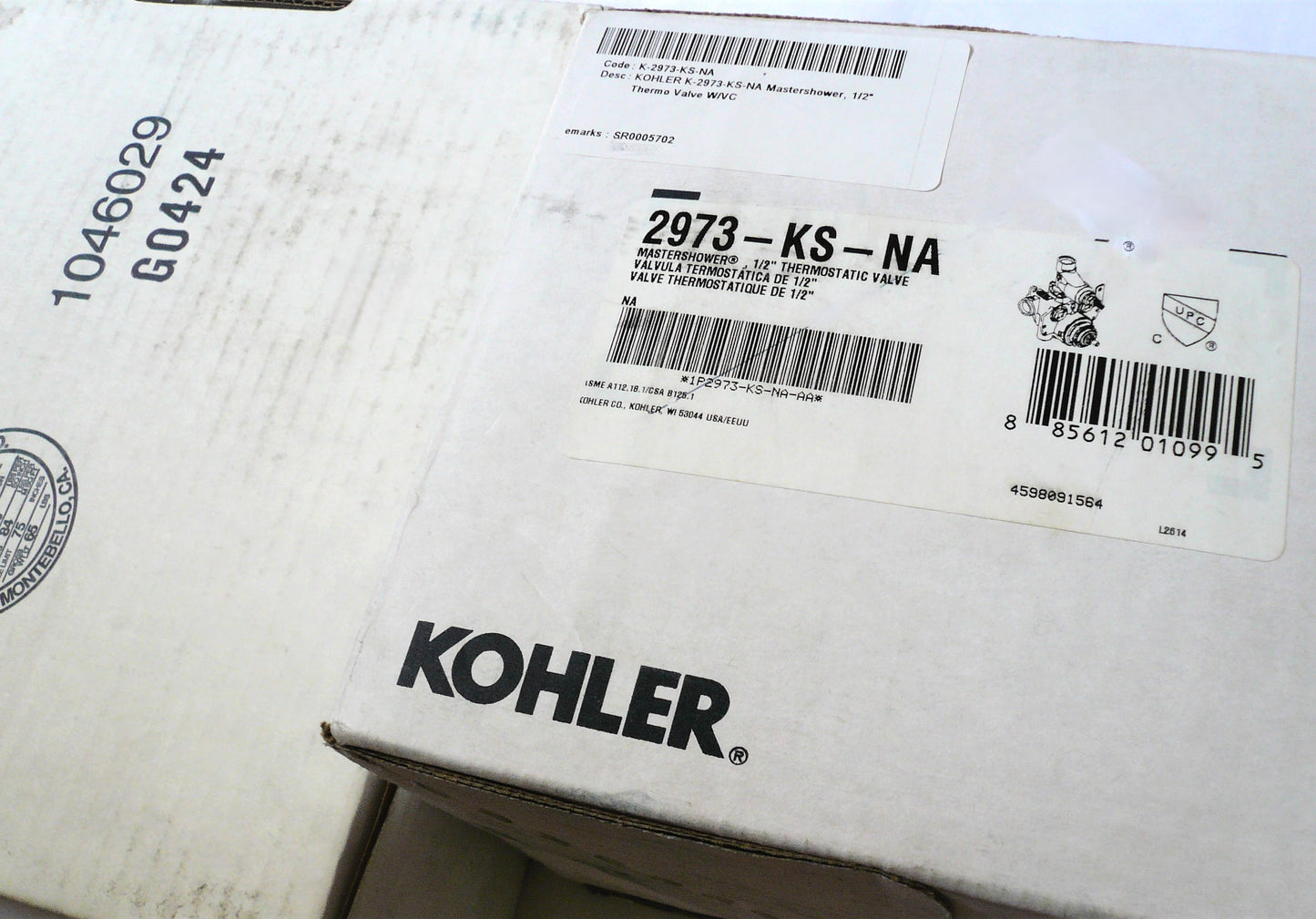 Kohler K-2973-KS-NA thermostatic valve w/integrated volume control and stops