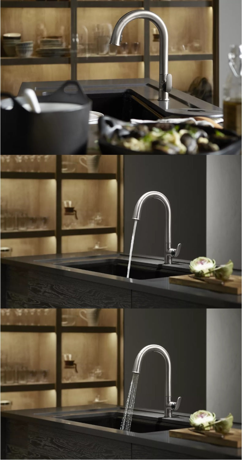 Kohler Sensate K-72218T-B7-CP Touchless kitchen faucet w/black accents+pull-down