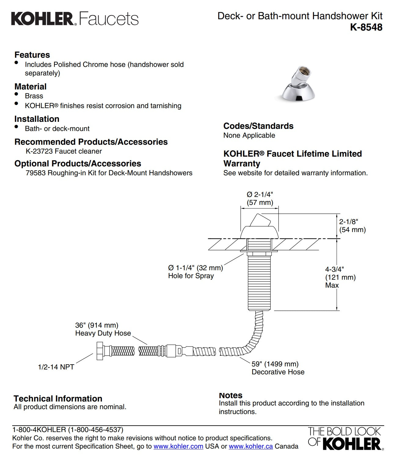 Kohler Mastershower™ K-8548-SN Bath or Deck-Mount 3-Way Handshower Hose Guide