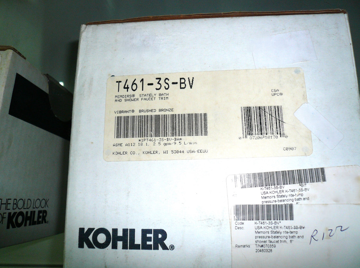 Kohler Memoirs K-T461-3S-BV pressure-balancing B/S faucet trim w/cross handle