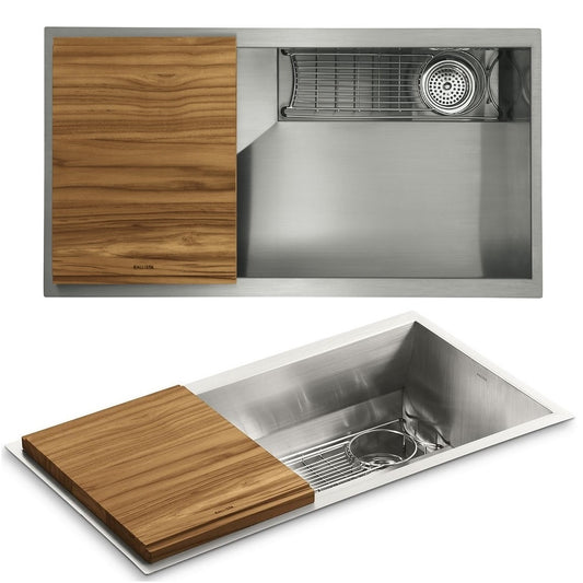 Kallista Soltiere® L20306-00-NA 33" S.S kitchen sink w/accessories + P34000-00-AG sink strainer