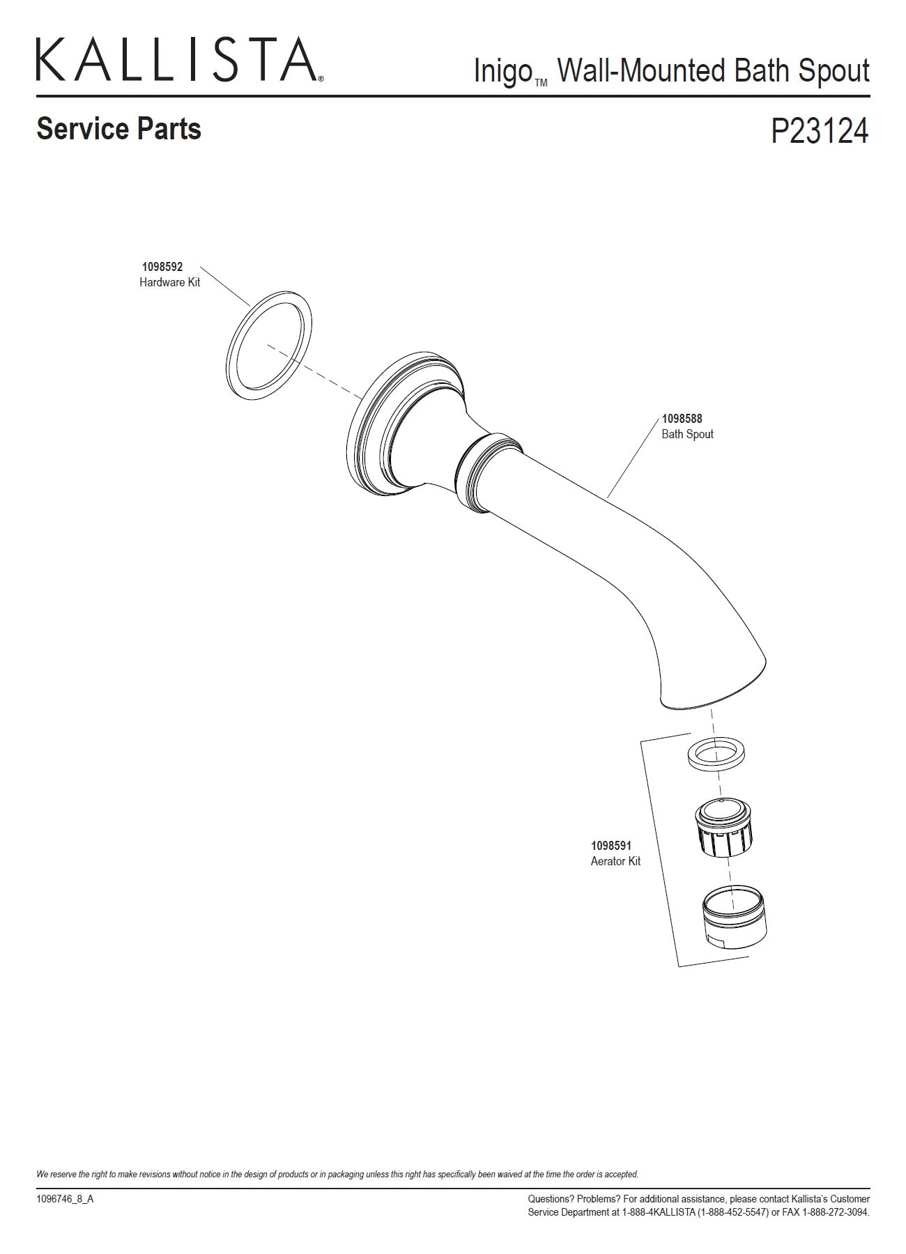 Kallista Inigo by Michael S Smith P23124-00-CP Wall-Mount Bath Spout 221mm