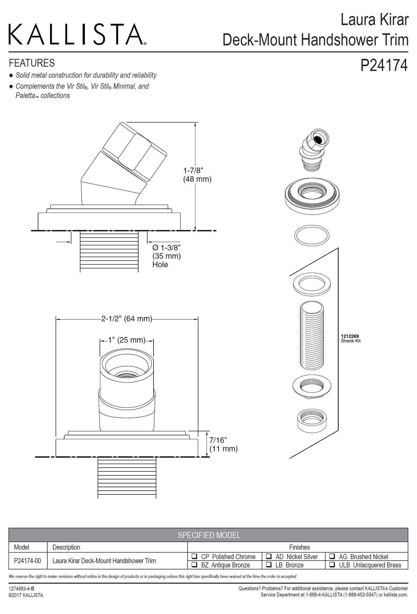 Kallista Laura Kirar P24174-00-AD Deck-Mounted Handshower Trim in Nickel Silver Finish