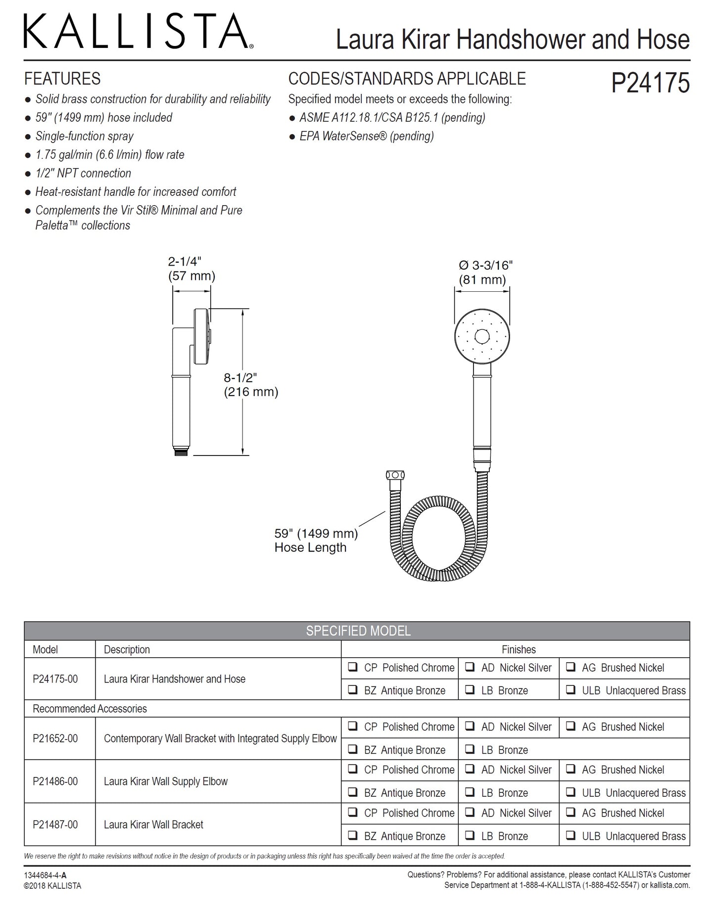 Kallista Laura Kirar P24175-00-CP Handshower w/59" Shower Hose