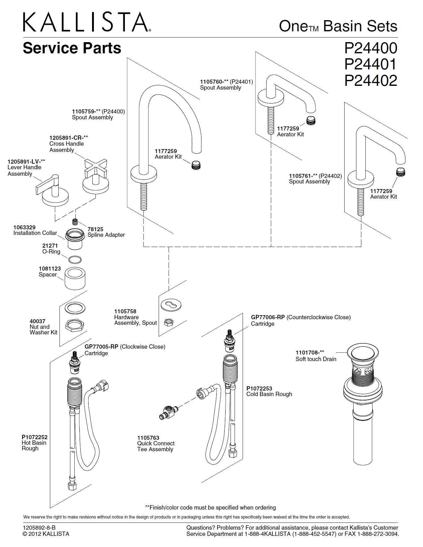 Kallista "One" P24402-CR-AD Tall Spout Cross Handles Basin Faucet Set w/Drain