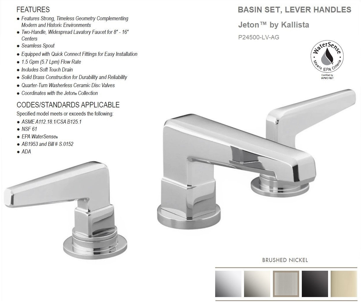 Kllista Jeton by Bill Sofield P24500-LV-AG Basin Faucet Set in Brushed Nickel