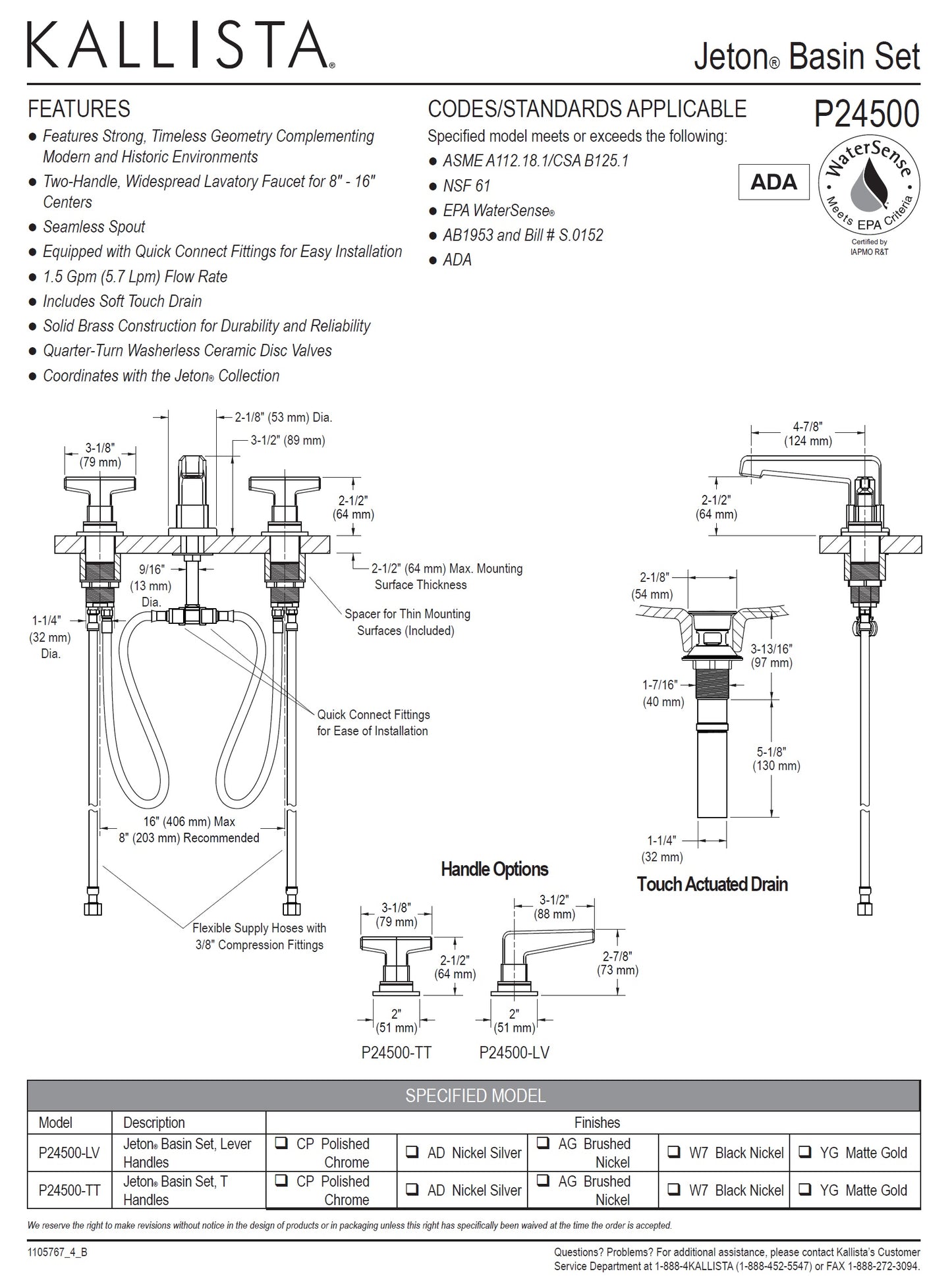 Kllista Jeton by Bill Sofield P24500-LV-AG Basin Faucet Set in Brushed Nickel