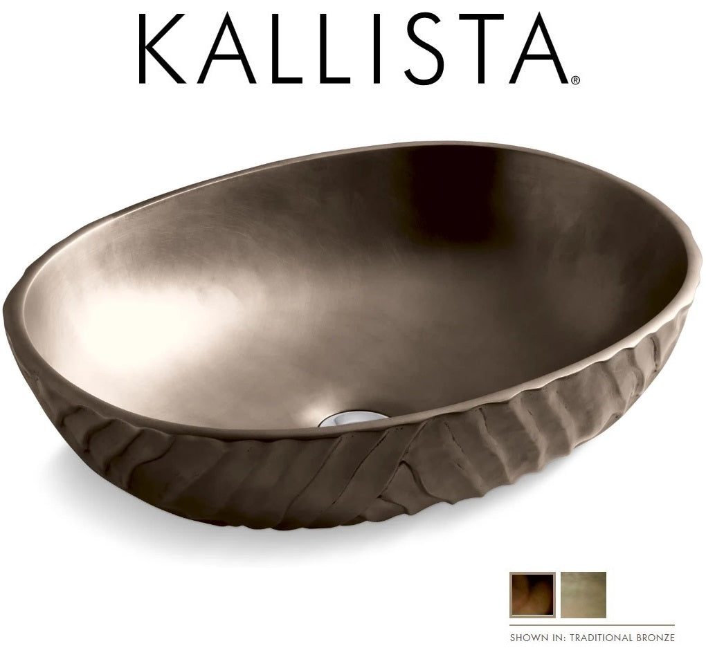 Kallista P72064-00-TBR Qing Liu by Robert Kuo Elliptical Decorative Hand-Cast Solid-Bronze Vessel