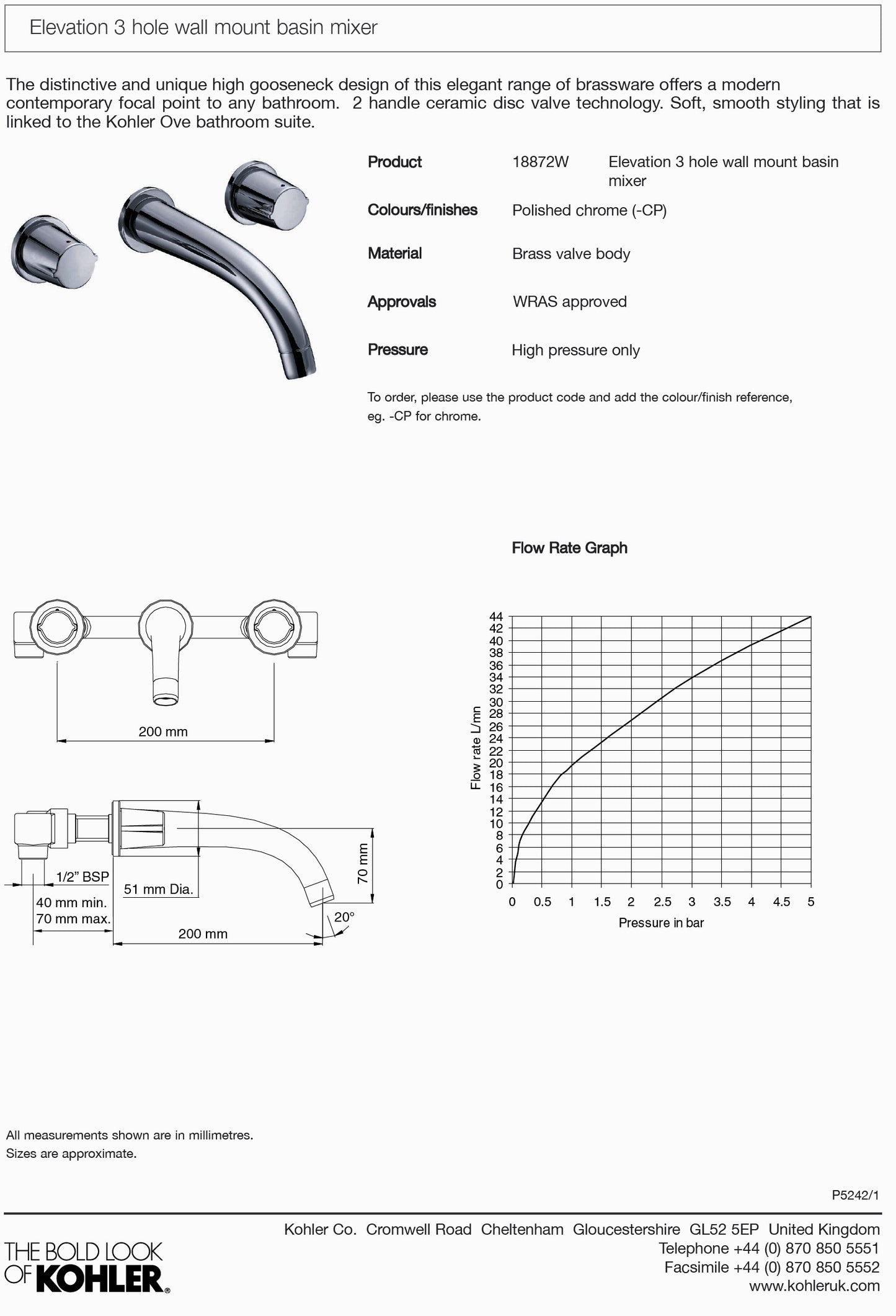 Kohler Elevation K-18872K-CP Recessed Dual-Handle Lavatory Faucet w/Drain